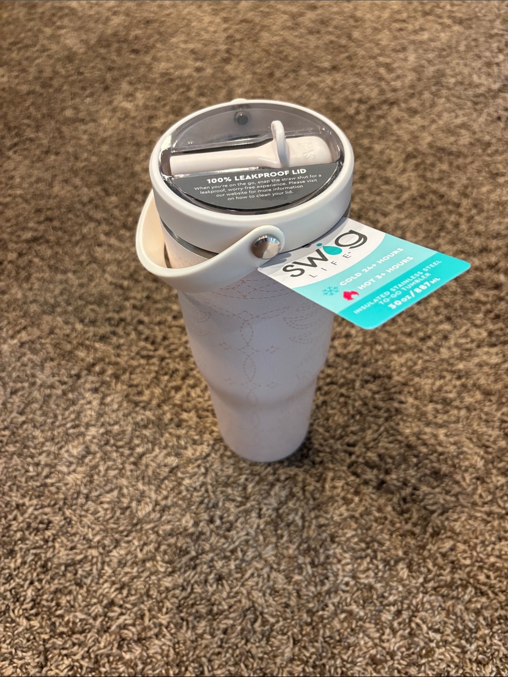 Swig Life White Insulated Tumbler with Carry Handle